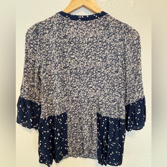 Anthropology Maeve Blue Hiver 3/4th Bell Sleeve Button Lace Front Blouse 2 - Picture 6 of 10